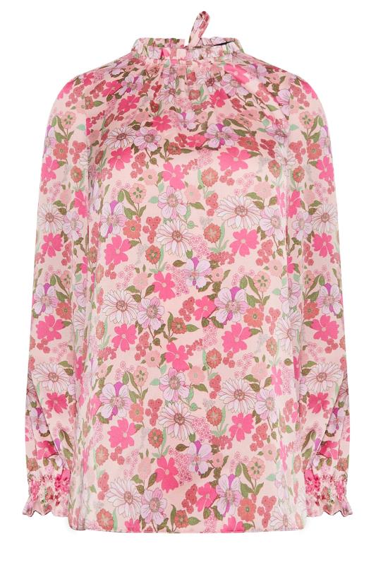 M&Co Pink Floral Print Frill Neck Blouse | M&Co 6