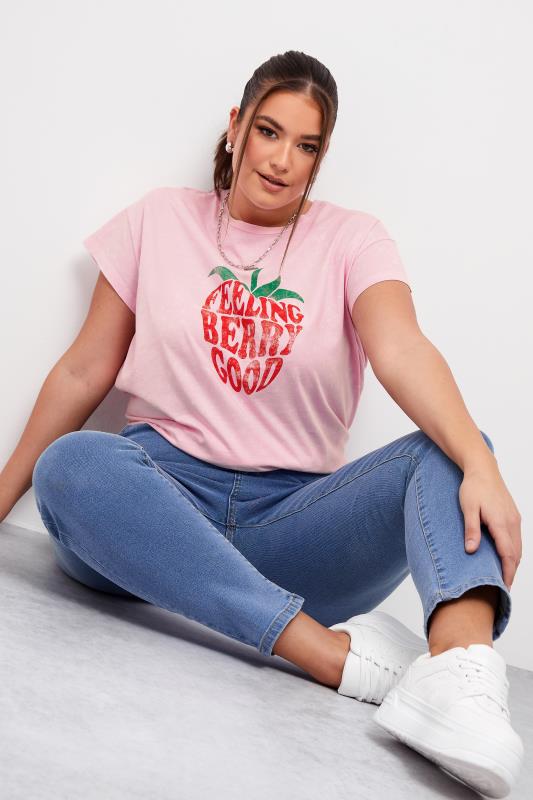 LIMITED COLLECTION Plus Size Pink 'Berry Good' Acid Wash T-Shirt | Yours Clothing 5