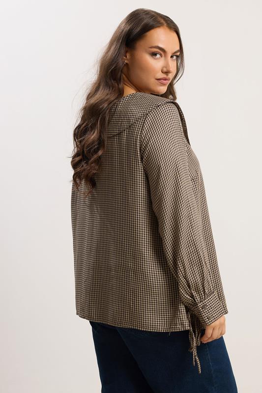 YOURS Plus Size Brown Collared Check Shirt | Yours Clothing 2