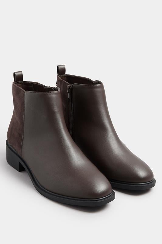  Yours Brown Faux  Leather Metal Trim Ankle Boots In Extra Wide EEE Fit