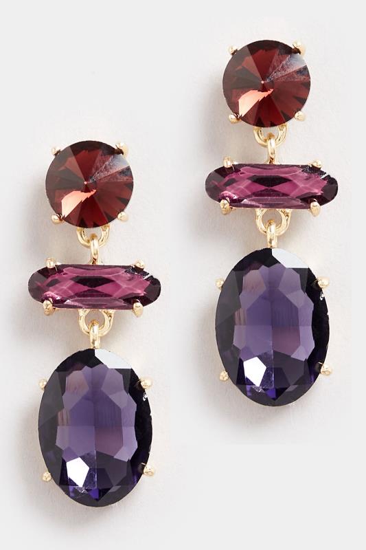 Gold Tone Purple Diamante Statement Earrings | Yours Clothing  1