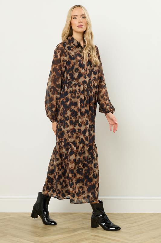 LTS Tall Brown Marble Sheer Tiered Dress | Long Tall Sally 2