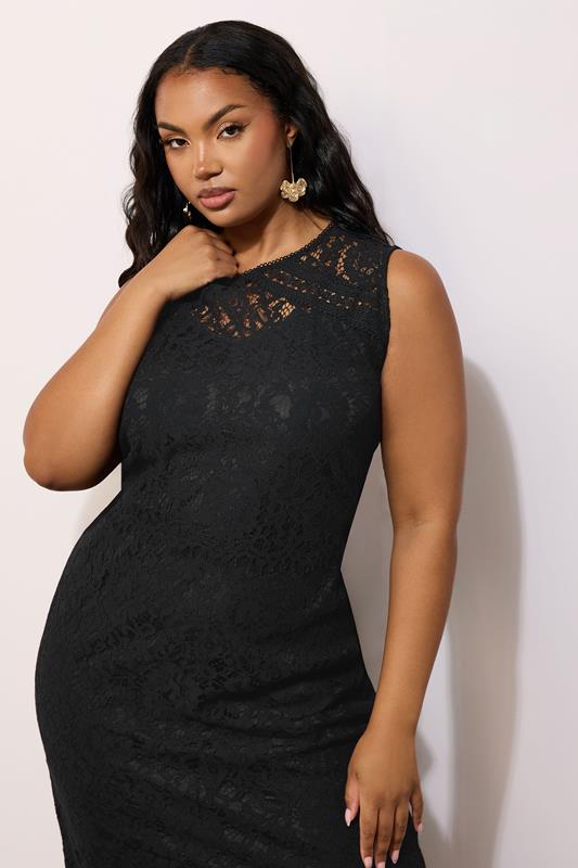 YOURS LONDON Plus Size Black Lace Midi Dress | Yours Clothing 4
