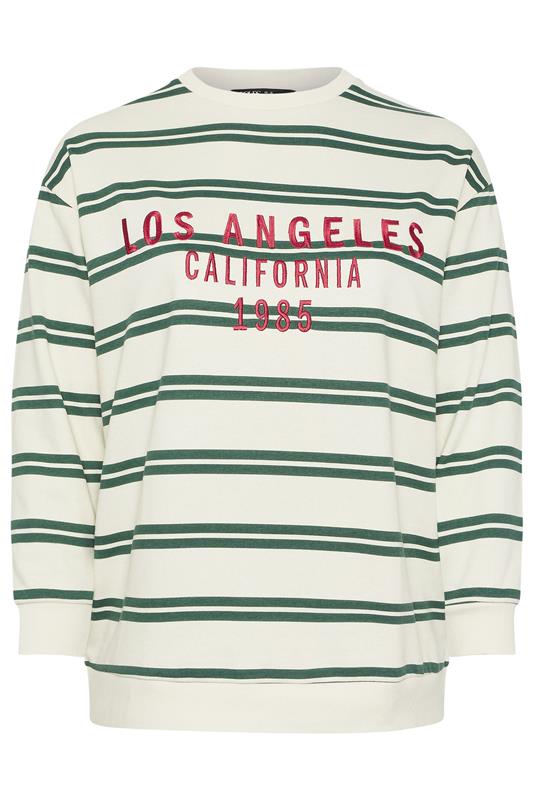YOURS Plus Size Ivory White & Green Stripe 'Los Angeles' Sweatshirt | Yours Clothing 6