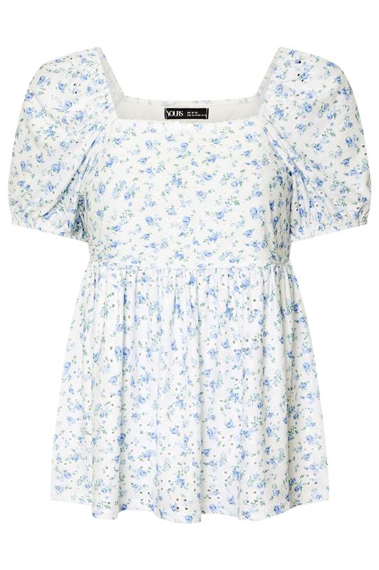 YOURS Plus Size White Floral Broderie Anglaise Peplum Top | Yours Clothing 6