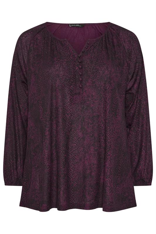 EVANS Plus Size Purple Animal Print Balloon Sleeve Blouse | Evans 5