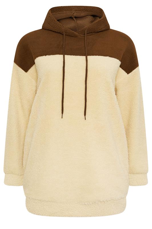 YOURS Plus Size Natural Brown Colourblock Teddy Fleece Hoodie | Yours Clothing  5