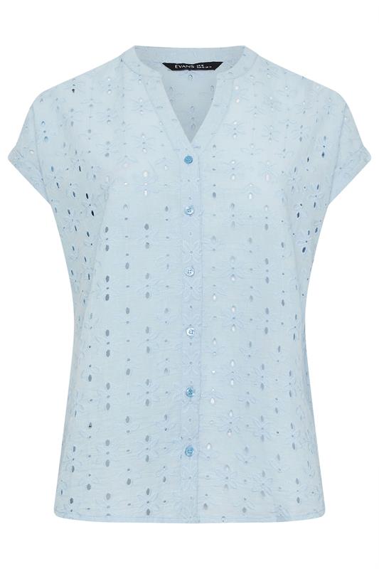 EVANS Plus Size Blue Broderie Short Sleeve Shirt | Evans 6