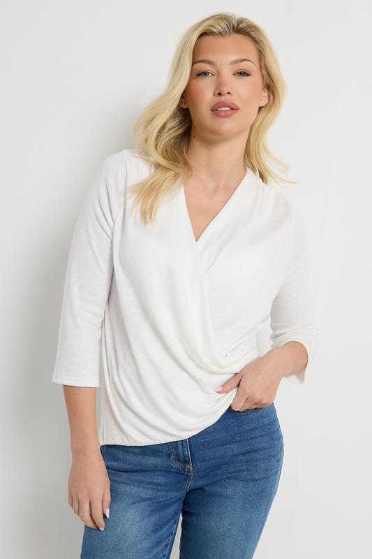  M&Co Ivory White Long Sleeve Wrap Top