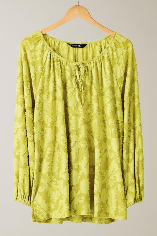 EVANS Plus Size Chartreuse Green Floral Burnout Blouse | Evans 6