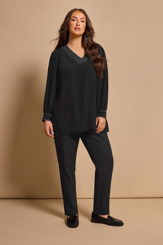 EVANS Plus Size Black Stitch Detail Blouse | Evans 1
