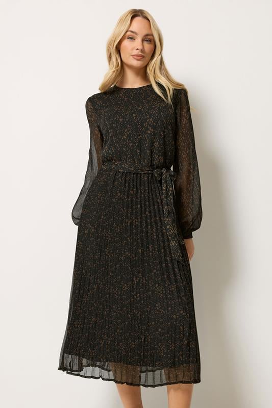  M&Co Black Abstract Spot Pleated Midi Dress