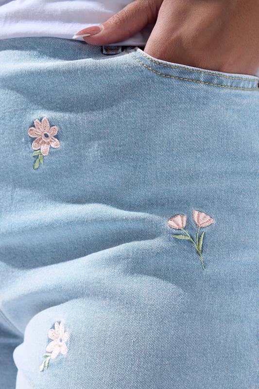 LIMITED COLLECTION Plus Size Blue Floral Embroidered Jeans | Yours Clothing 4