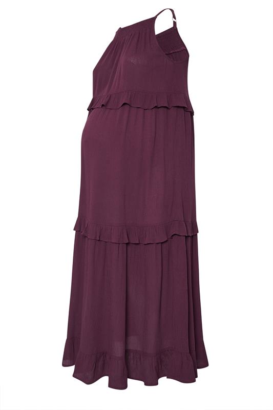 BUMP IT UP MATERNITY Plus Size Dark Purple Tiered Frill Maxi Dress | Yours Clothing 5