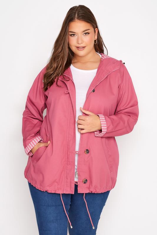Plus Size  YOURS Curve Pink Contrast Parka Jacket