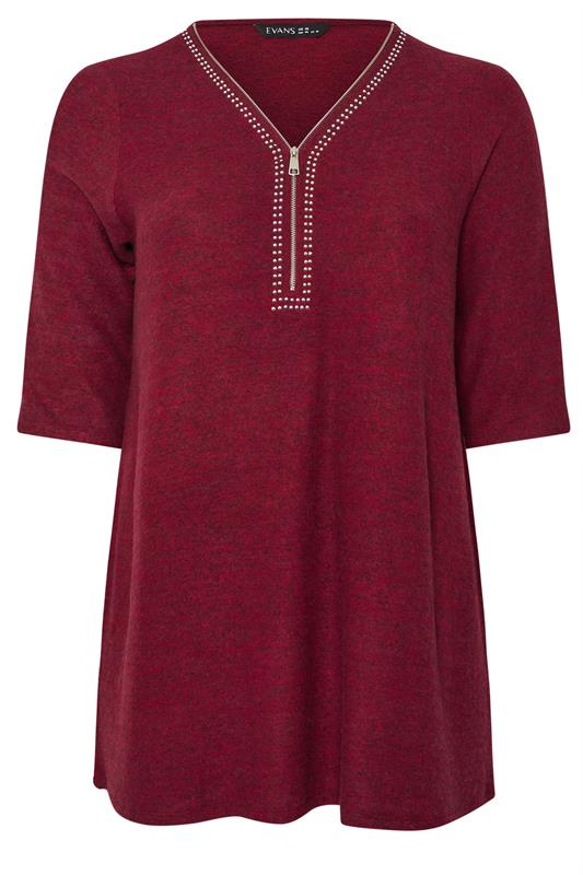 EVANS Plus Size Red Zip Front Stud Detail Top | Evans 5