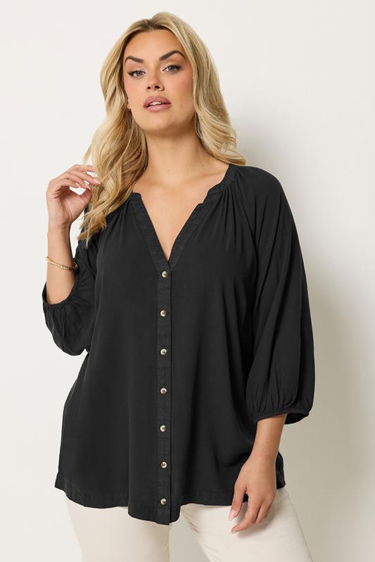 YOURS Plus Size Black Chambray Blouse | Yours Clothing 1