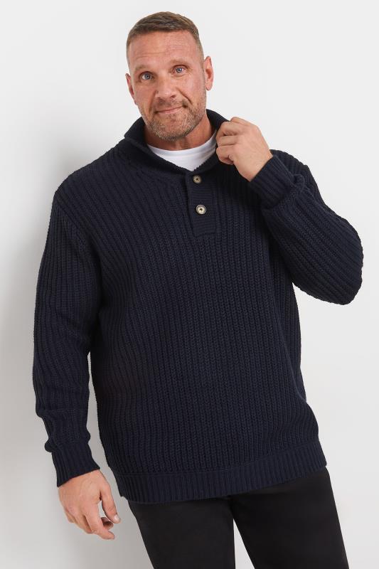 BadRhino Big & Tall Navy Blue Shawl Jumper | BadRhino 1