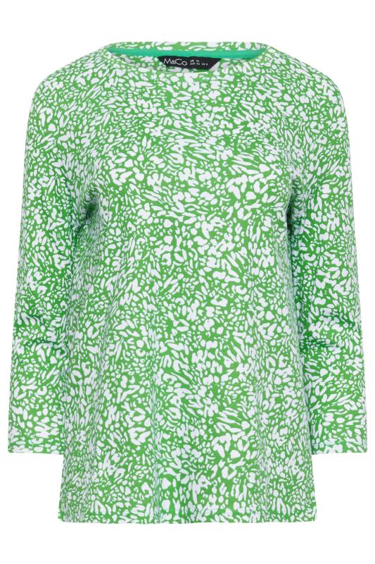 M&Co Green Abstract Print 3/4 Sleeve Cotton Top | M&Co  4