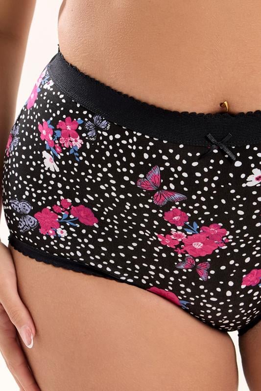YOURS Plus Size 5 PACK Black Floral Print Full Briefs | Yours Clothing 6