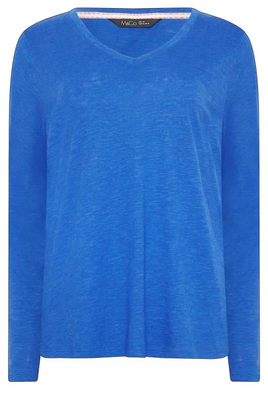 M&Co Blue V-Neck Long Sleeve Cotton T-Shirt | M&Co 6