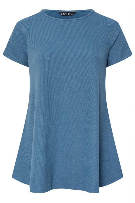 YOURS Plus Size Blue Ribbed Soft Touch T-Shirt | Yours Clothing 5