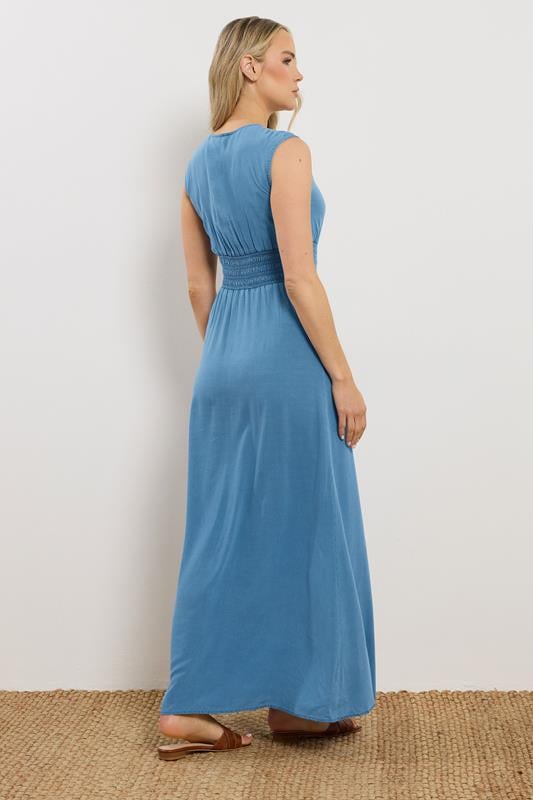 LTS Tall Women's Mid Blue Shirred Waist Maxi Dress | Long Tall Sally 1