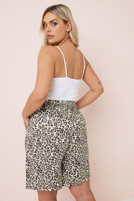 YOURS Plus Size Brown Leopard Print Linen Bermuda Shorts | Yours Clothing 4