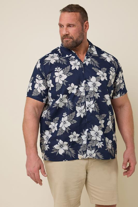 BadRhino Big & Tall Rust Orange & Navy Blue Leaf Print Shirt | BadRhino 1