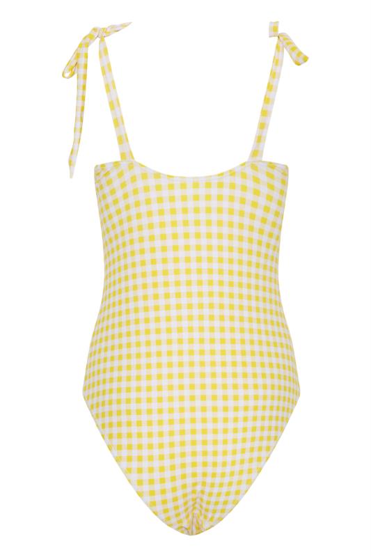 LTS Tall Women's Yellow Gingham Tie Shoulder Swimsuit | Long Tall Sally 7