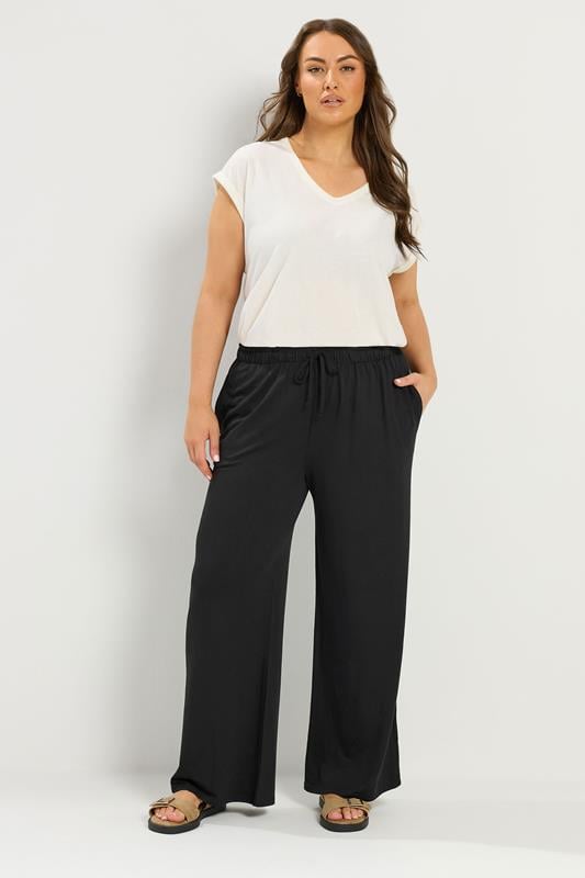YOURS Curve Black Soft Touch Wide Leg Trousers