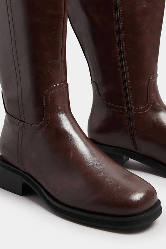 Dark Brown Pull On Knee High Boots In Extra Wide EEE Fit | Yours Clothing 5