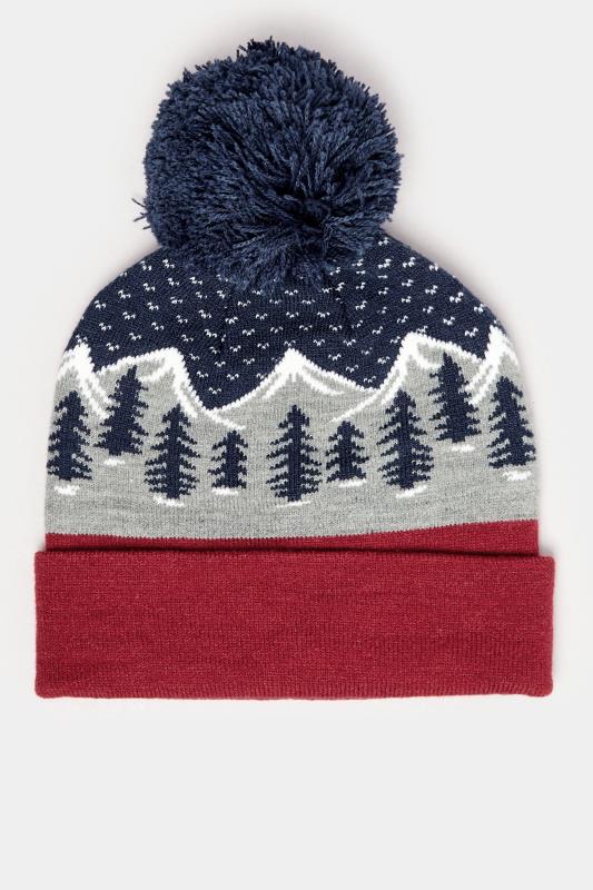 BadRhino Red & Navy Winter Trees Bobble Hat | BadRhino 1