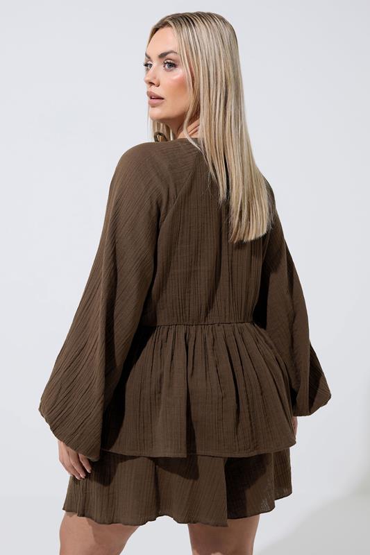 LIMITED COLLECTION Plus Size Chocolate Brown Cheesecloth Shorts | Yours Clothing 4