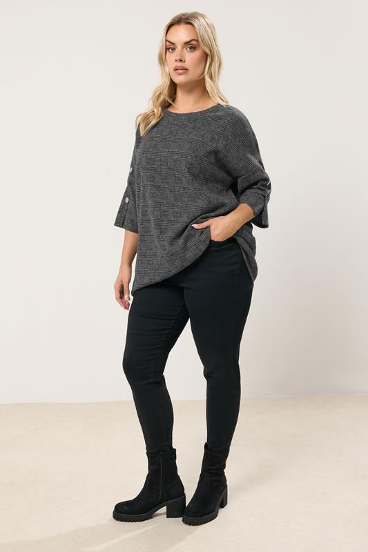 YOURS Plus Size Grey Check Soft Touch Button Top | Yours Clothing 1