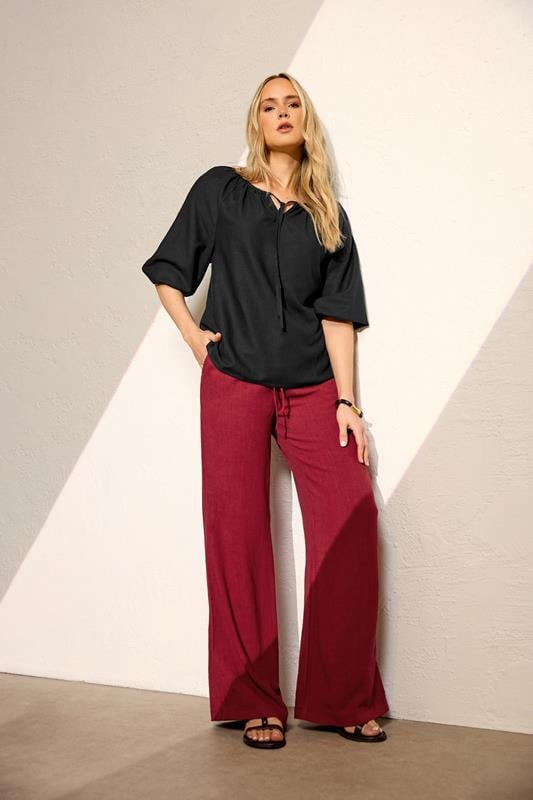 LTS Tall Dark Red Wide Leg Linen Trousers