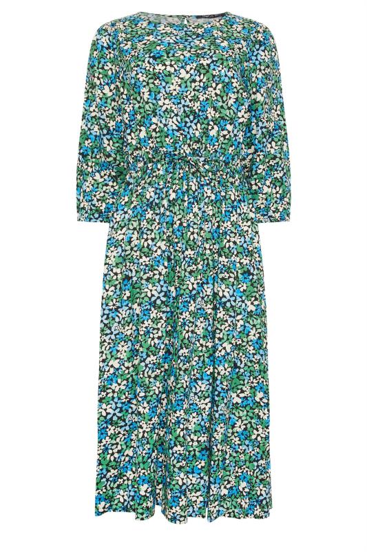 M&Co Green Floral Shirred Waist Long Sleeve Midi Dress | M&Co 5