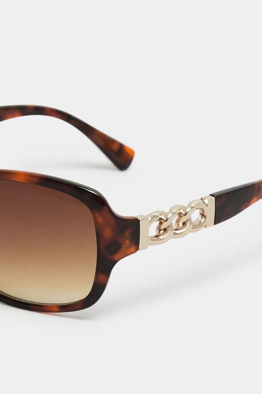 Brown Tortoiseshell Chain Sunglasses | Yours Clothing 4