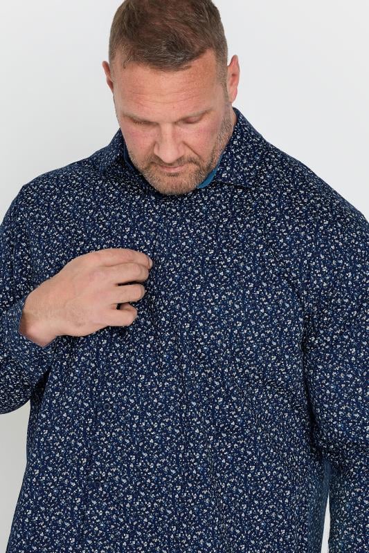 BadRhino Tailoring Big & Tall Navy Blue Micro Floral Print Formal Shirt | BadRhino 4