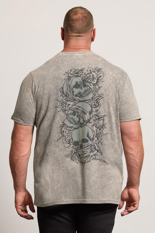 BadRhino Big & Tall Grey Acid Wash Skull Graphic T-Shirt | BadRhino 2