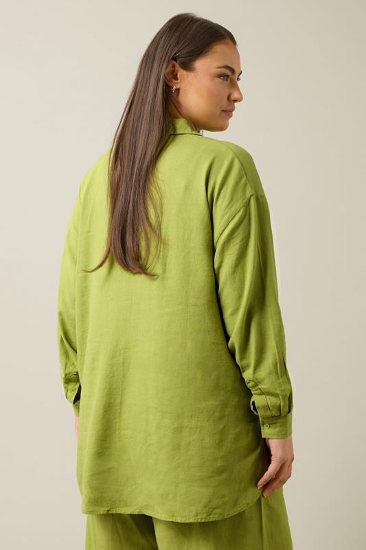 EVANS Plus Size Chartreuse Green Long Sleeve Premium Linen Shirt | Evans 6