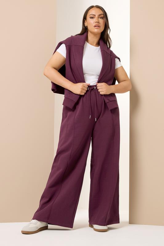 YOURS Plus Size Burgundy Red Wide Leg Joggers | Yours Clothing 1