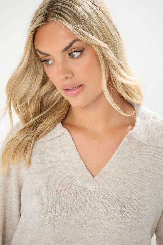 YOURS Plus Size Natural Brown Collared Knitted Jumper | Yours Clothing 6