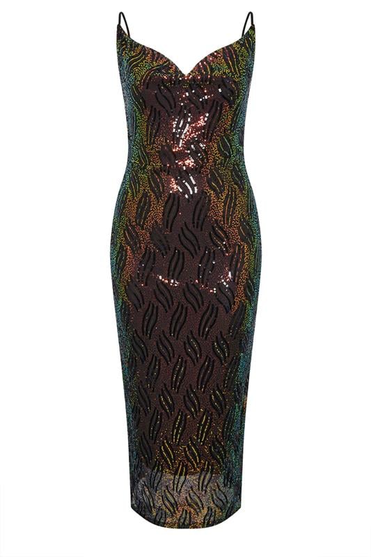 YOURS LONDON Plus Size Black Abstract Sequin Cowl Neck Dress | Yours Clothing 7