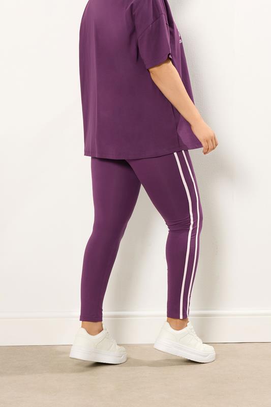 YOURS ACTIVE Plus Size Burgundy Red Side Stripe Leggings | Yours Clothing 4