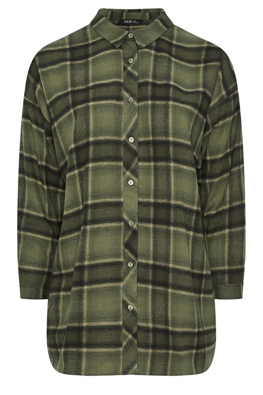 YOURS Plus Size Khaki Green Oversized Check Shirt | Yours Clothing  5