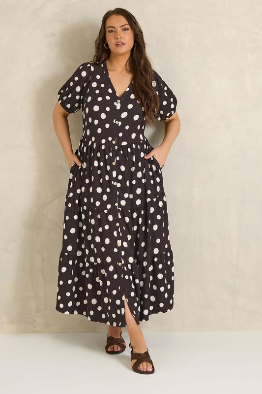 EVANS Curve Chocolate Brown Polka Dot Maxi Dress