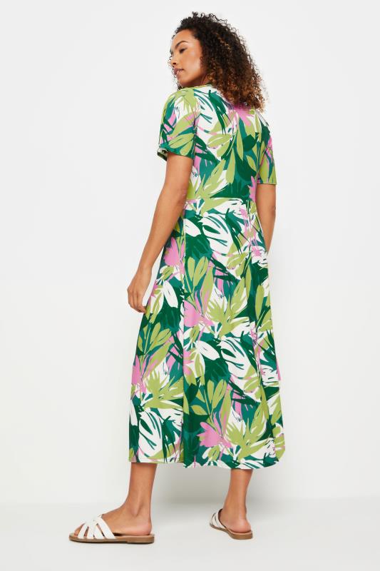 M&Co Green Tropical Print Twist Front Short Sleeve Dress | M&Co 3