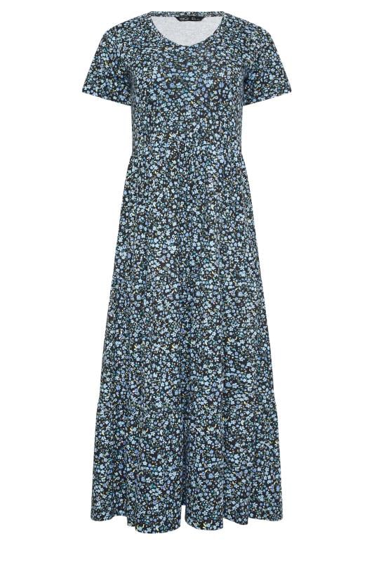 M&Co Petite Black & Blue Ditsy Florlal Print Tiered Cotton Maxi Dress | M&Co 5