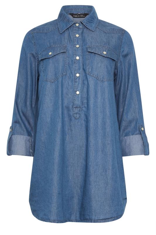 M&Co Blue Mid Wash Half Placket Denim Shirt | M&Co 6